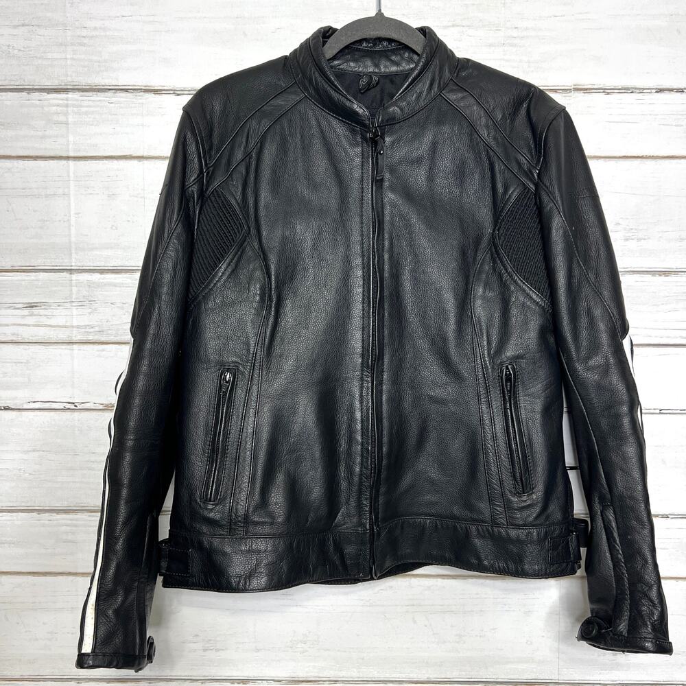 AGV Sport Black Leather Motorcycle Jacket XL Armored Riding Jacket